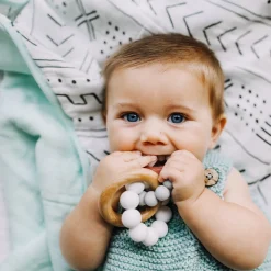 Bubble Silicone & Wood Teething Rattle