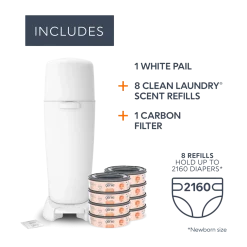 Complete Diaper Pail Registry Gift Set with 8 Refill Bags
