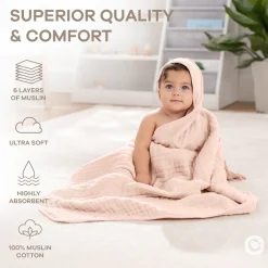 Cotton Muslin Hooded Baby Towel (2 Pack)