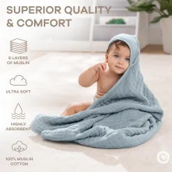 Cotton Muslin Hooded Baby Towel (2 Pack)