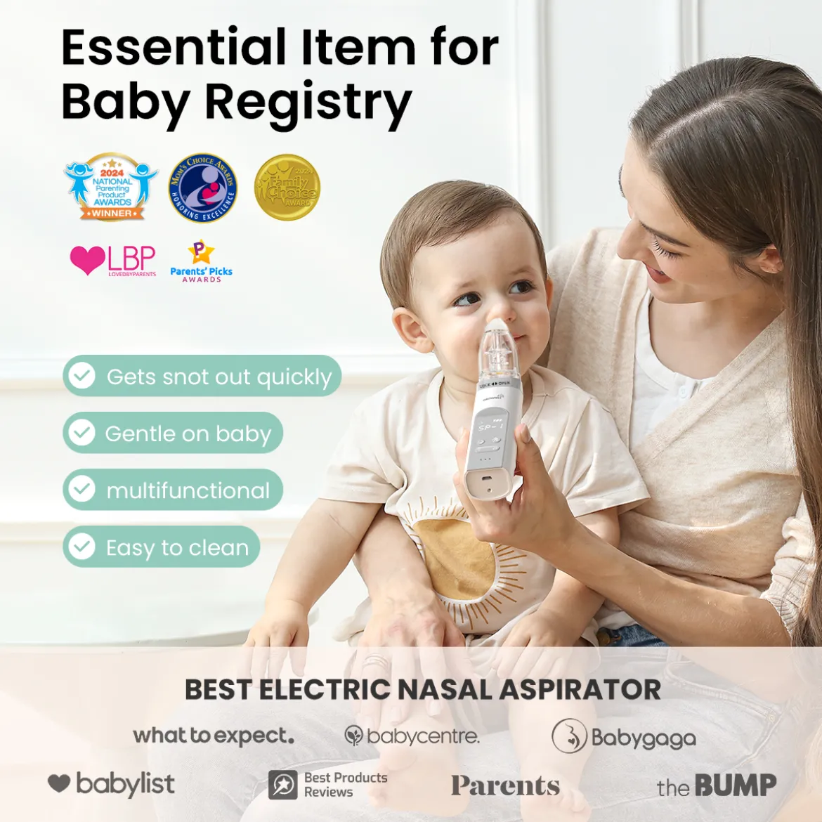 Electric Nasal Aspirator with 3 Silicone Tips