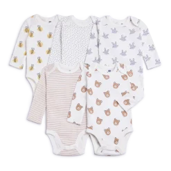 Organic Cotton Long Sleeve Printed Bodysuits (5 Pack)