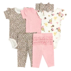 Organic Cotton Ruffle Bodysuit, Pant & Headband 6-Piece Set