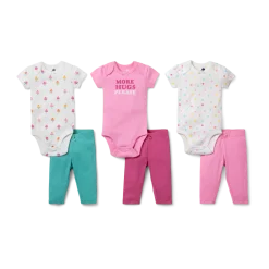 Organic Cotton Short Sleeve Bodysuit & Pant 6-Piece Gift Set