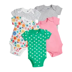 Organic Cotton Short-Sleeve Printed Bodysuit (5 Pack)
