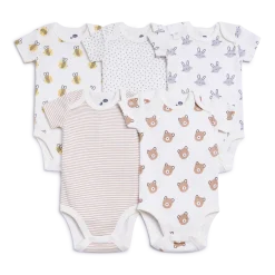 Organic Cotton Short-Sleeve Printed Bodysuit (5 Pack)
