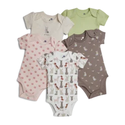Organic Cotton Short-Sleeve Printed Bodysuit (5 Pack)