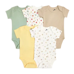 Organic Cotton Short-Sleeve Printed Bodysuit (5 Pack)