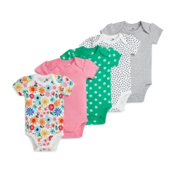 Organic Cotton Short-Sleeve Printed Bodysuit (5 Pack)