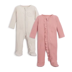 Organic Waffle Ruffle Zipper Footie (2 Pack)
