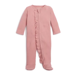 Organic Waffle Ruffle Zipper Footie (2 Pack)