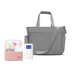 9 Plus Portable Rechargeable Breast Pump with Grey Tote and Pink Cooler Kit