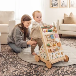Versatile Natural Wooden Baby Walker