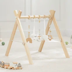 Wooden Baby Play Gym with 5 Sensory Hanging Toys