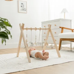 Wooden Baby Play Gym with 5 Sensory Hanging Toys
