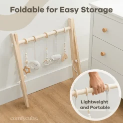 Wooden Baby Play Gym with 5 Sensory Hanging Toys